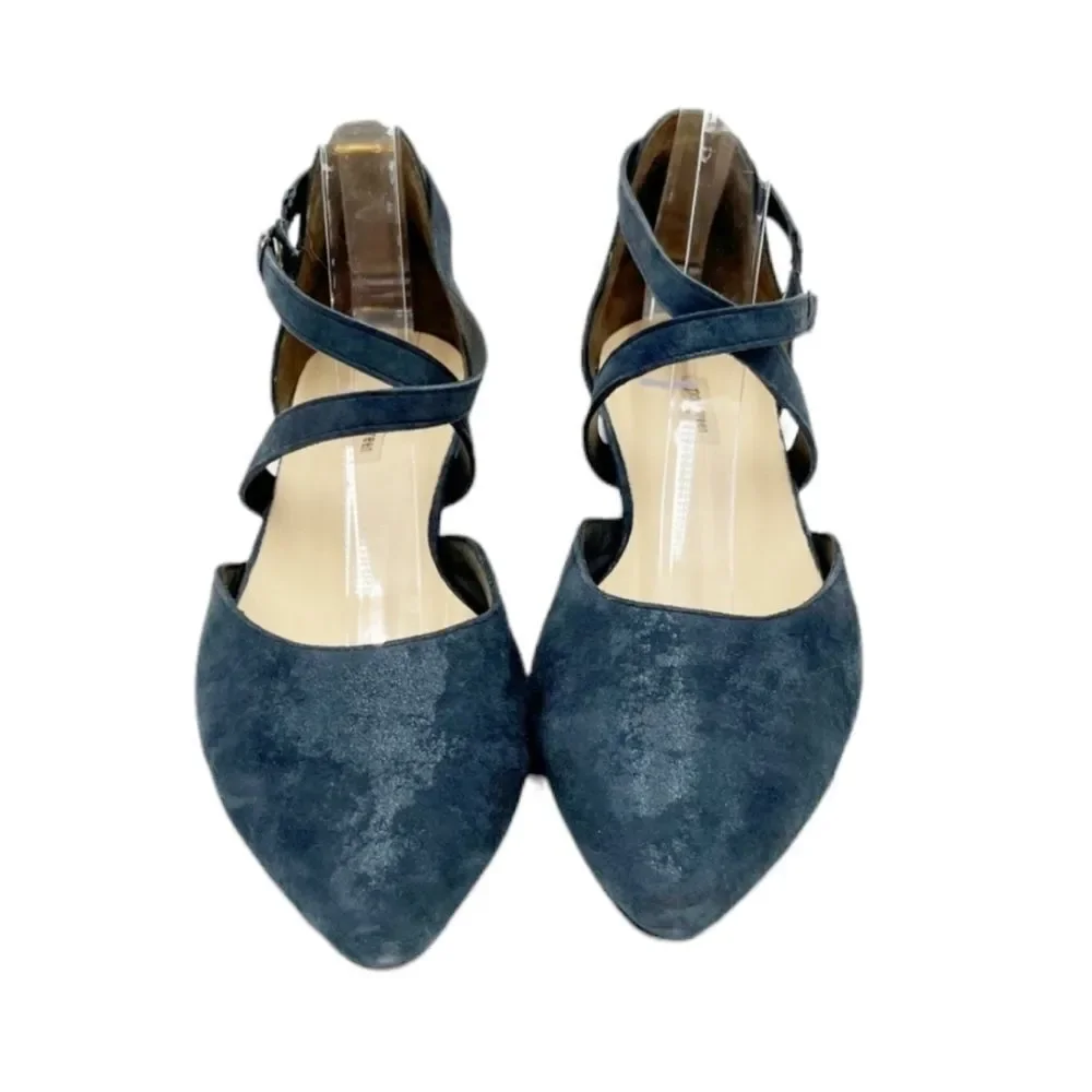 Paul Green Margot Metallic Crossover Dorsay Flats Navy Ankle Wrap Sandals US6.5